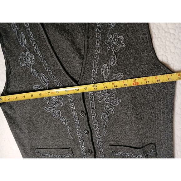 Y2K Vintage Beaded Vest Sweater Sz M Gray Boho Granny Retro Holiday Layer Preppy - Picture 11 of 16